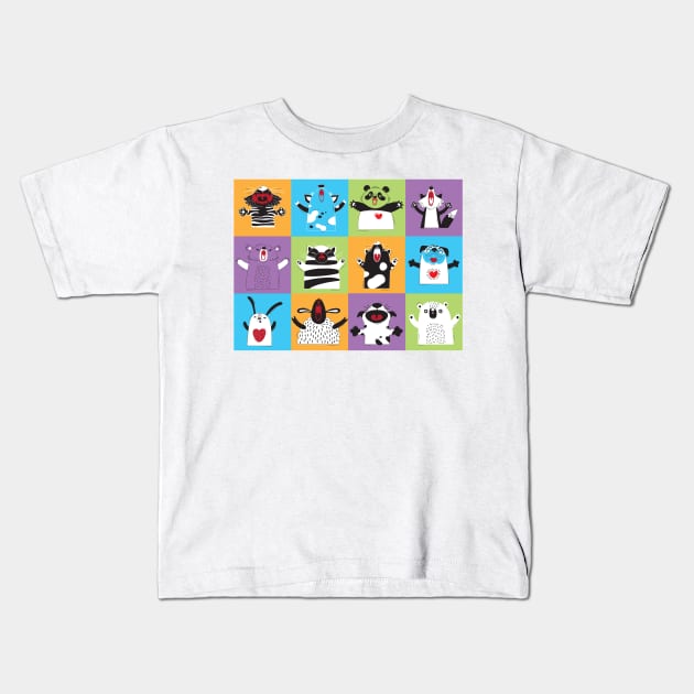 Happy animals Kids T-Shirt by JessKingArtist
